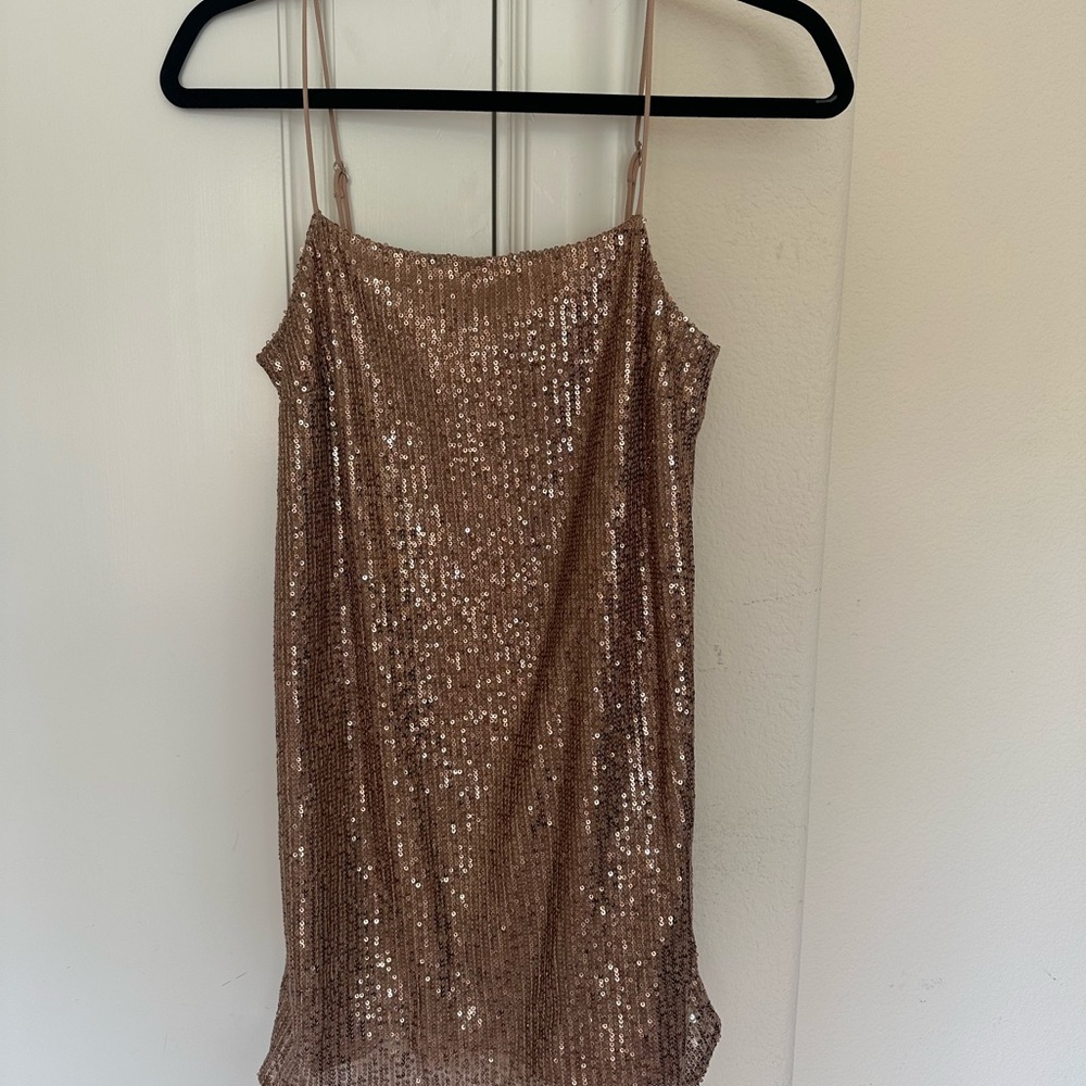 Gold Banana Republic Petite Sequin Slip Dress Size 00
